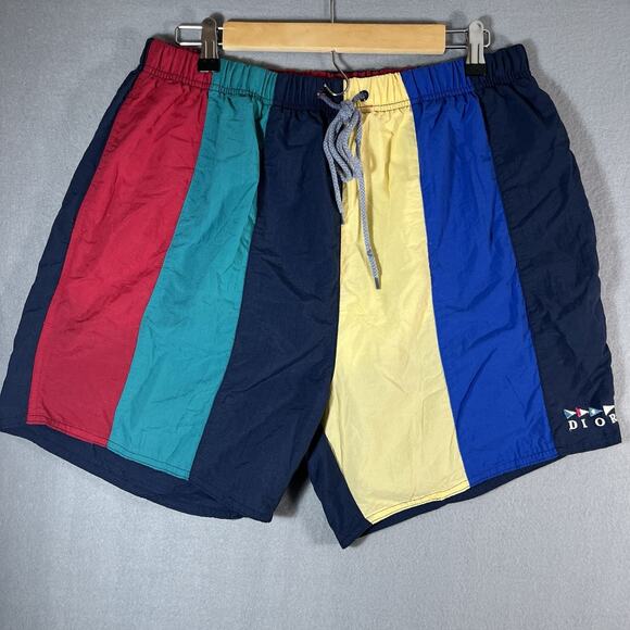 RARE Vintage Christian Dior Mens Swim Shorts Trunks ‎ 90s Colorblock Large